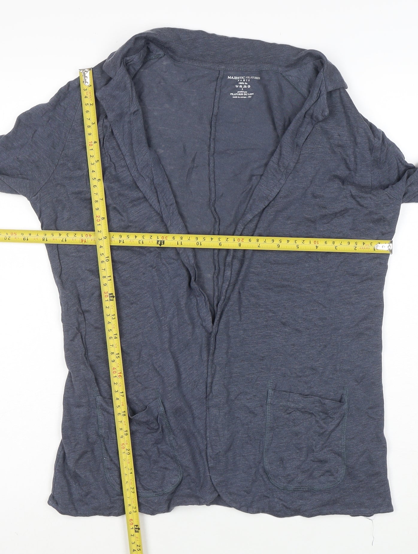 Majestic Filatures Womens Grey Linen Long Sleeve Open Cardigan L