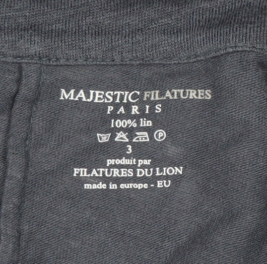 Majestic Filatures Womens Grey Linen Long Sleeve Open Cardigan L