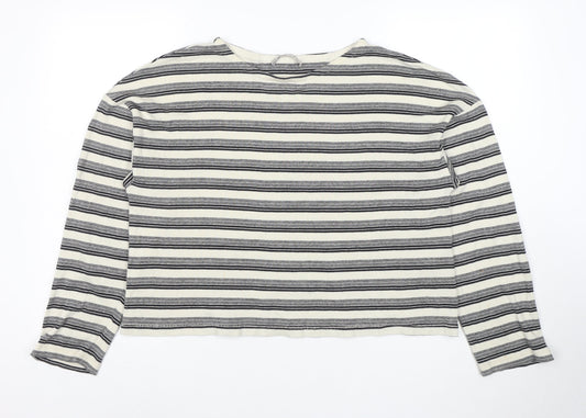 AllSaints Womens White Striped Long Sleeve Cotton T-Shirt Size M
