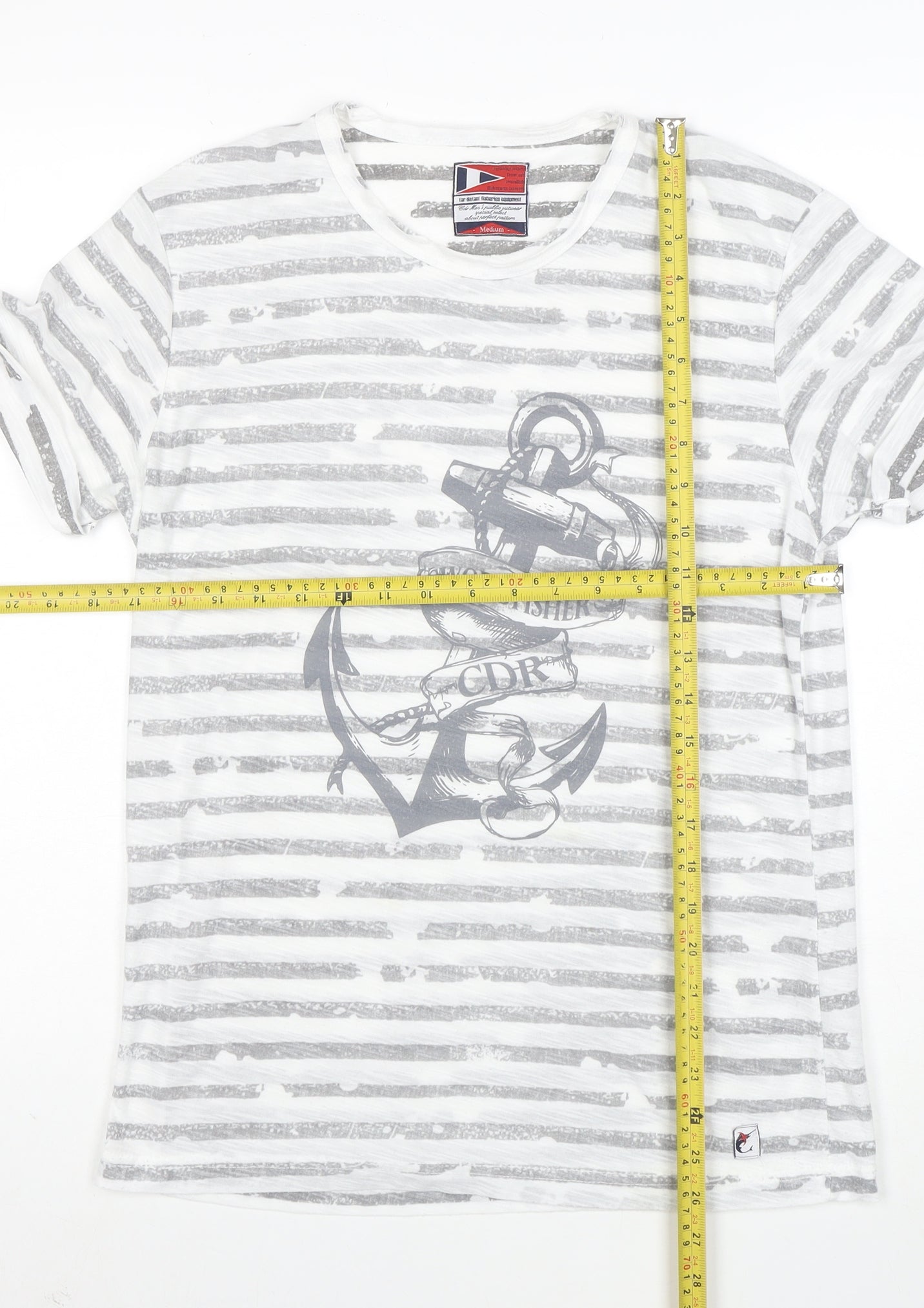 Cedar Wood State Women's White Nautical Stripe Anchor T-Shirt Size M