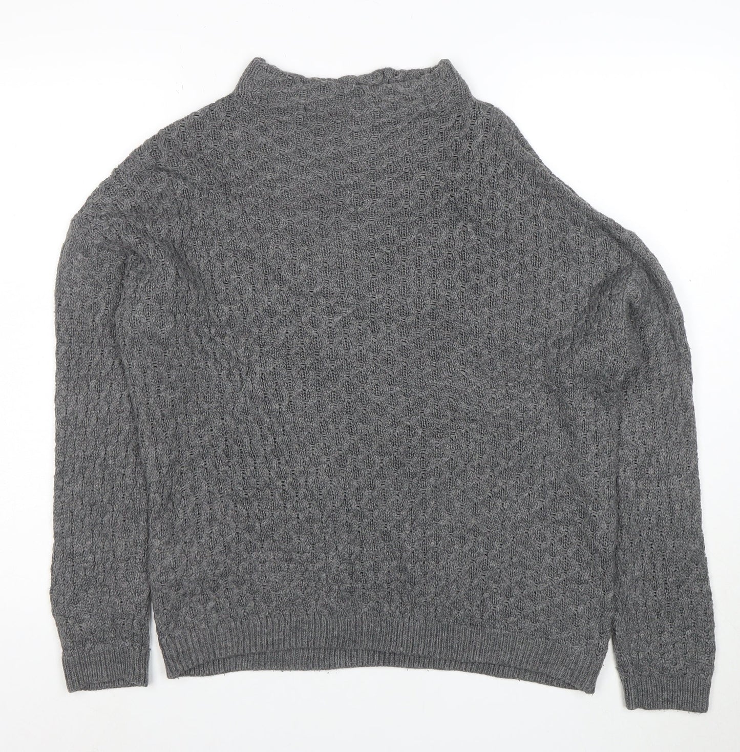 Mango Women Grey Cable-Knit Mock Neck Acrylic Jumper XS