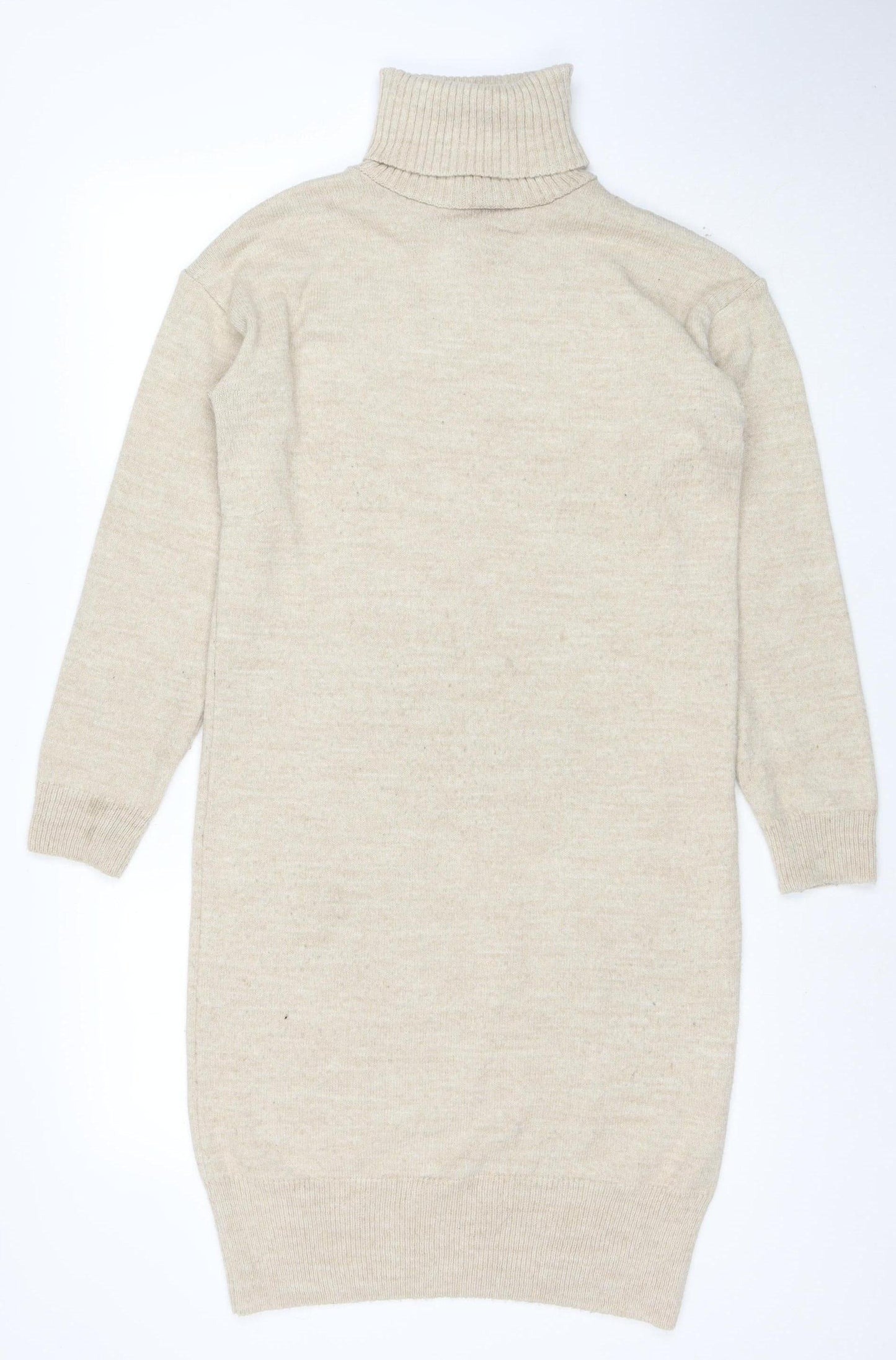 Dorothy Perkins Women Beige Wool Blend Roll Neck Jumper Dress Size 10