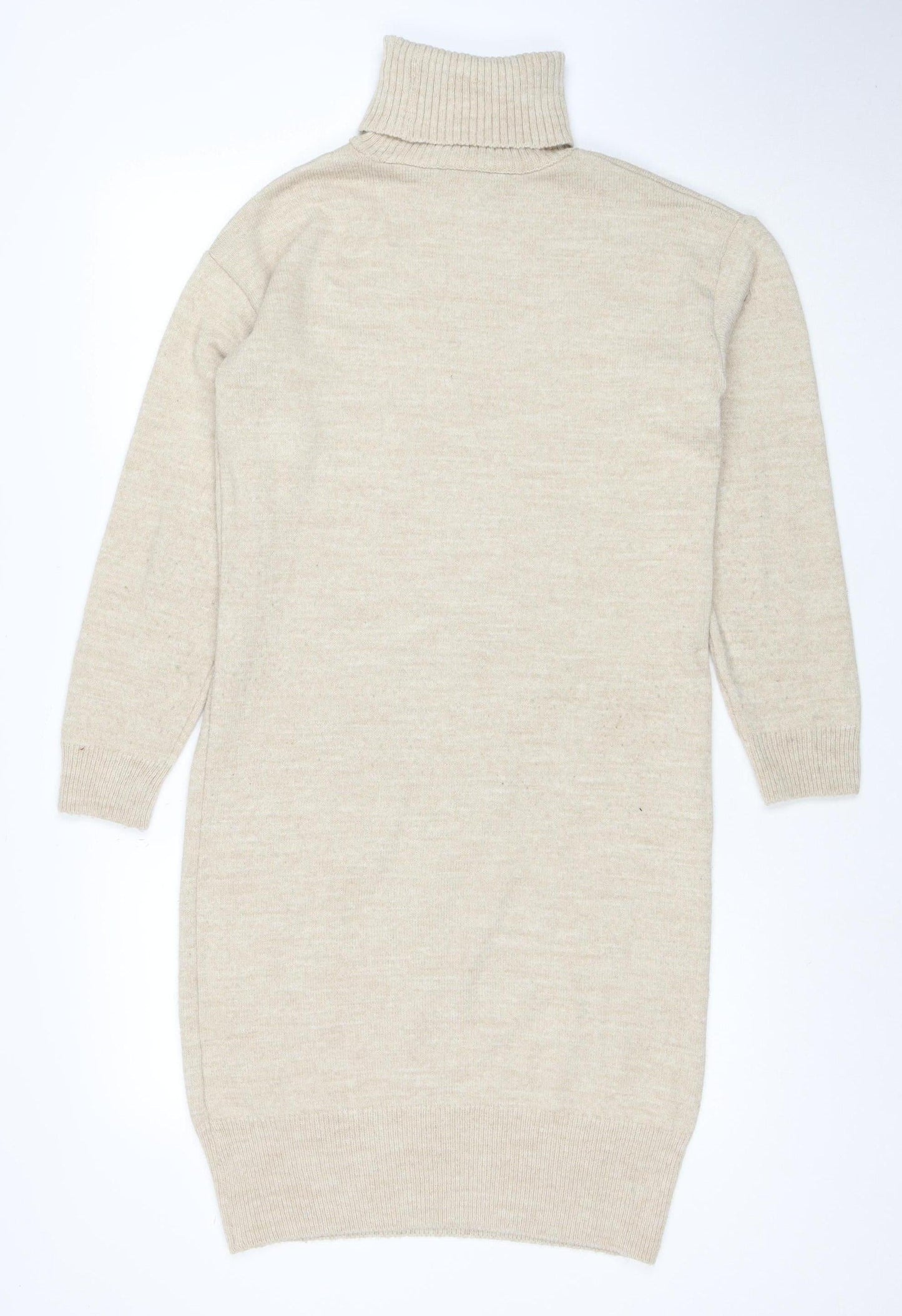 Dorothy Perkins Women Beige Wool Blend Roll Neck Jumper Dress Size 10