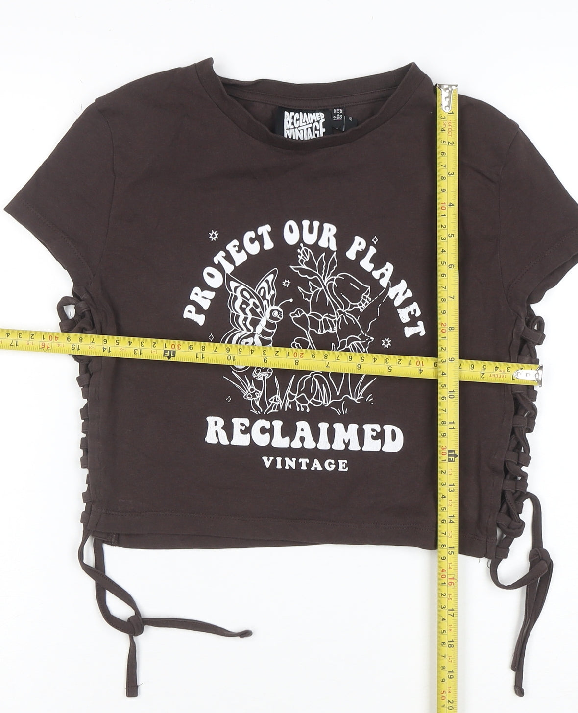 Reclaimed Vintage Women Brown Cropped T-Shirt UK 10 Graphic Tee