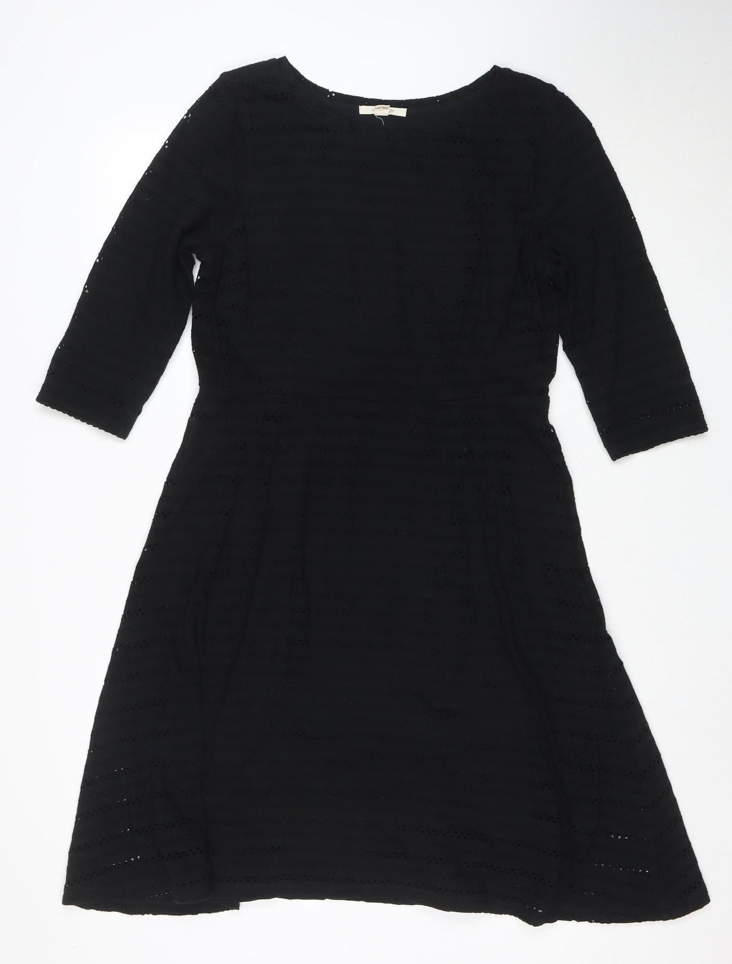 White Stuff Women's Black A-Line 3/4 Sleeve Dress Size 14