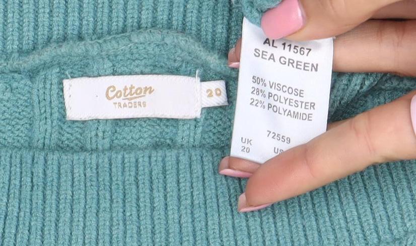 Cotton Traders Women Sea Green Cable-Knit Jumper Size 20