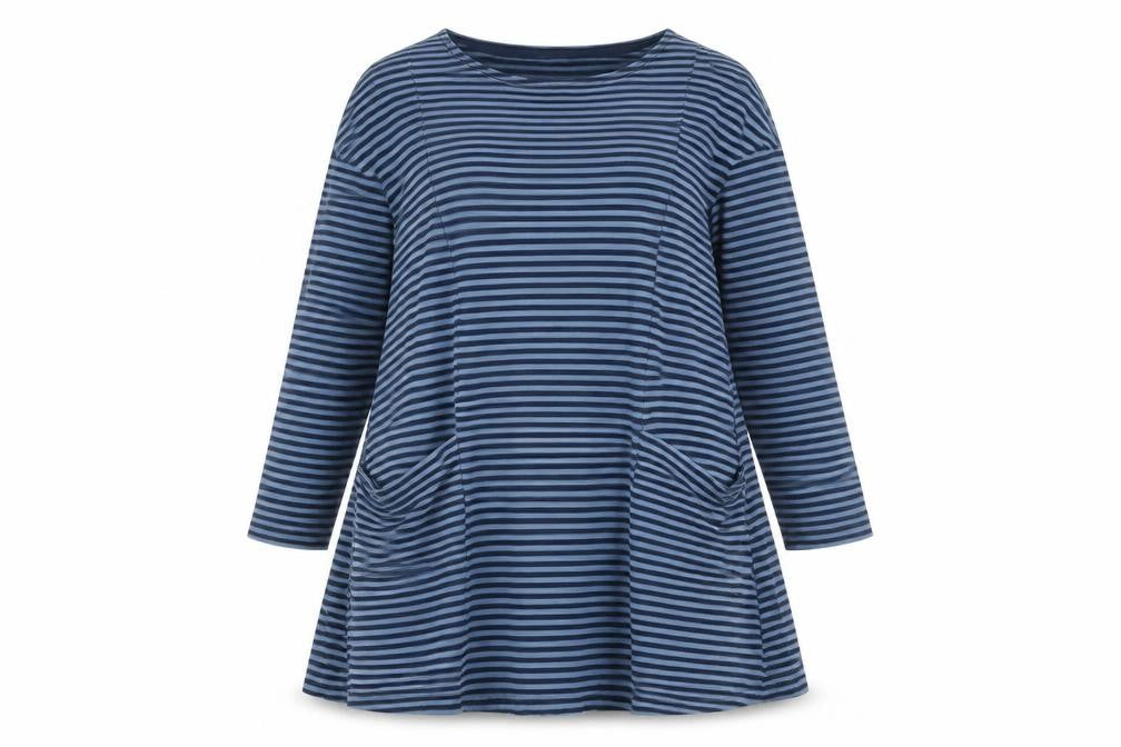 Salt Cornwall Women Blue Striped Trapeze Dress Size 10 Long Sleeve