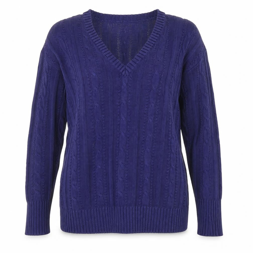 Old Navy Women's Blue Cable-Knit Cotton V-Neck Jumper Size L