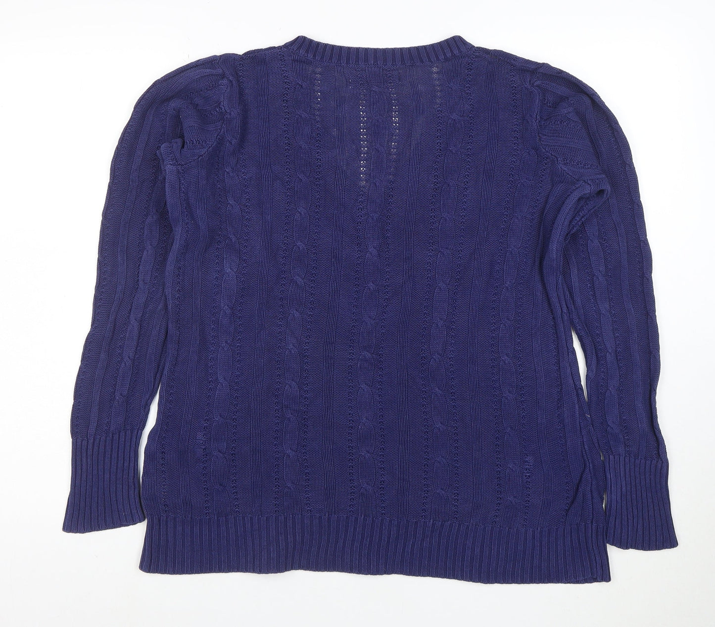 Old Navy Women's Blue Cable-Knit Cotton V-Neck Jumper Size L