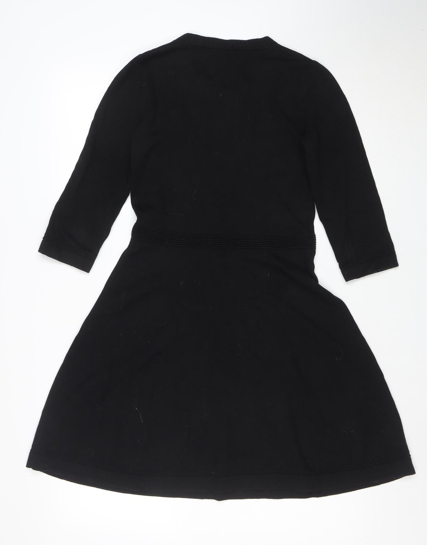 ASOS Women’s Black Knit A-Line Dress Size 8 3/4 Sleeve Crew Neck