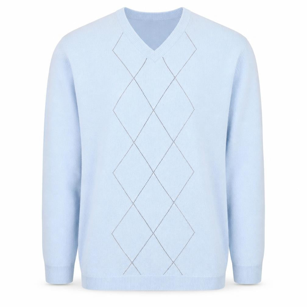 Thomas Nash Men's Blue Argyle V-Neck Acrylic Jumper M