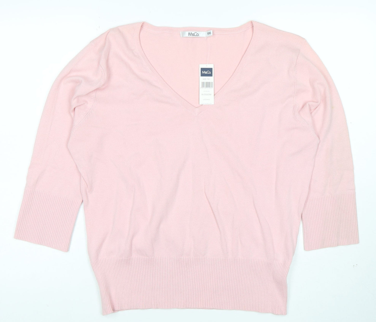 M&Co Women Pink V-Neck Cotton Blend Pullover Jumper XXL