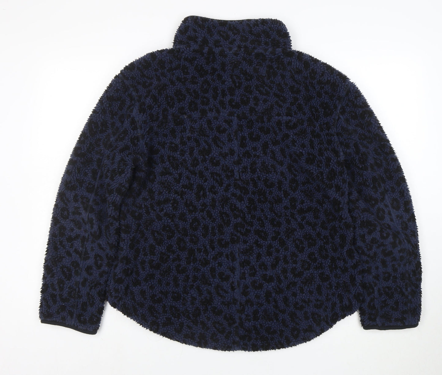 Joules Women’s Blue Leopard Fleece Jacket Size 10 Warm Zip Mid-Length