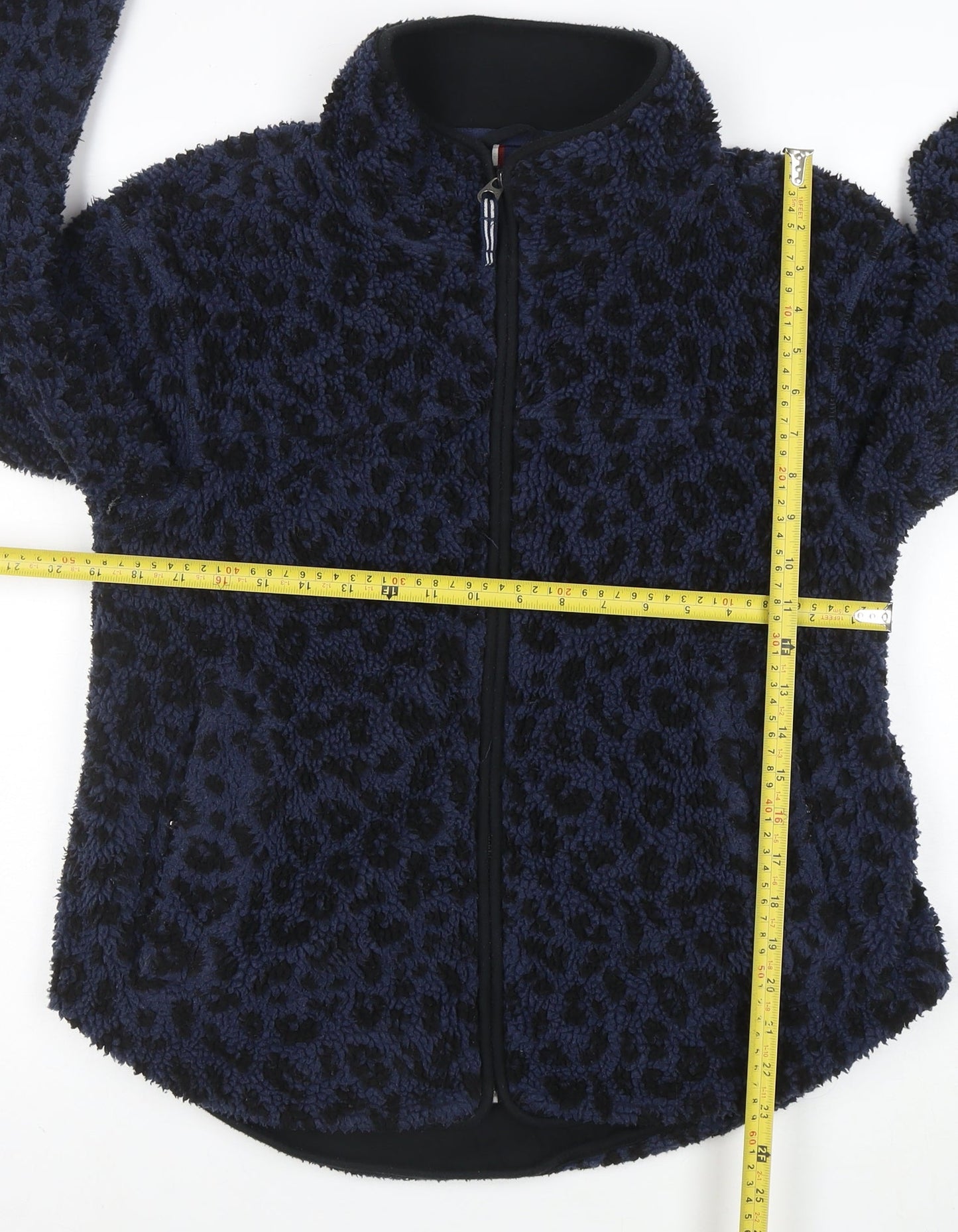 Joules Women’s Blue Leopard Fleece Jacket Size 10 Warm Zip Mid-Length