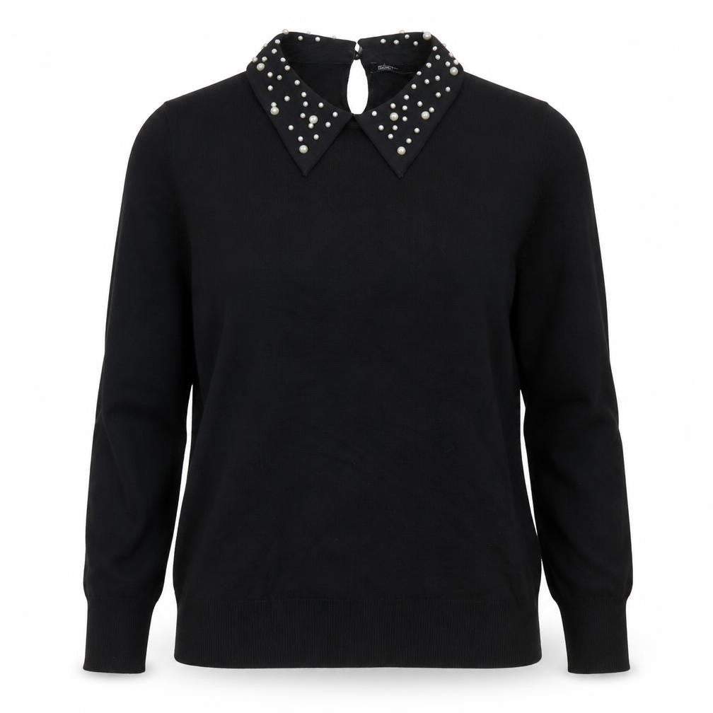Nobody's Child Women's Black Collared Beaded Jumper Size M