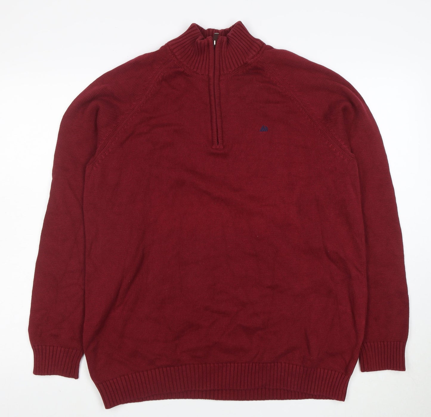 Quebramar Men's Red XL 1/2 Zip Cotton Jumper High Neck Knit