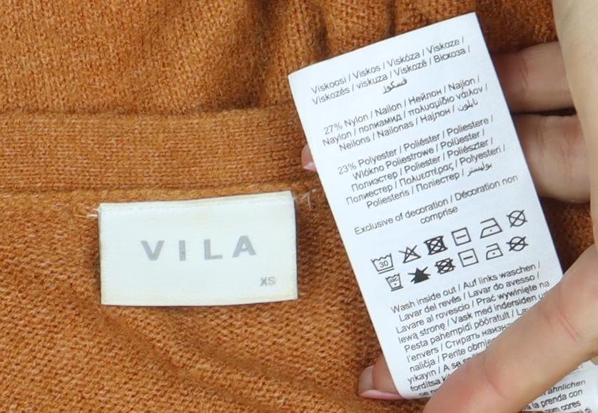 VILA Women Brown Knit Long Sleeve Open Cardigan XS