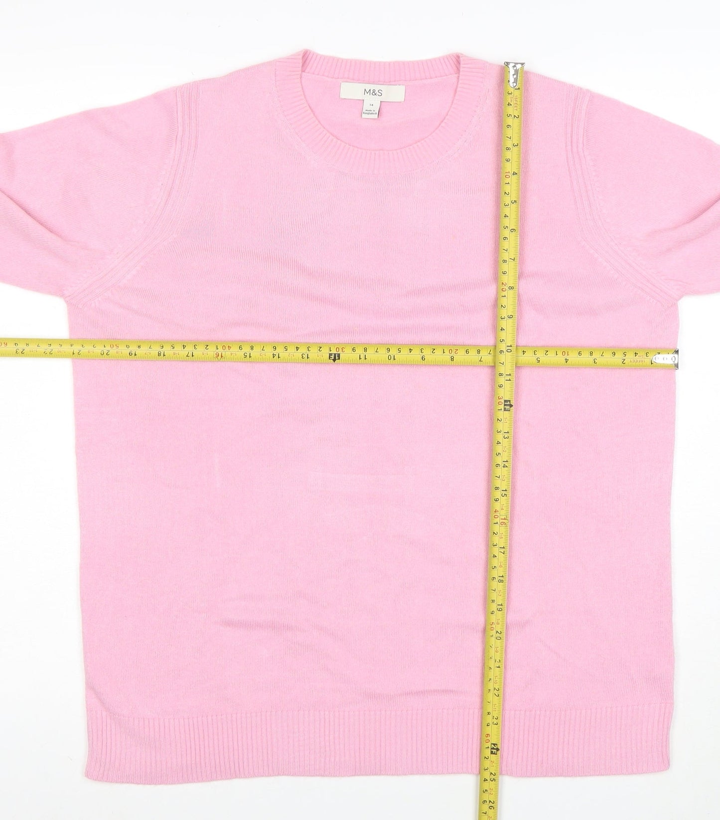 Marks and Spencer Women’s Pink Cotton Blend Crew Neck Jumper Size 14
