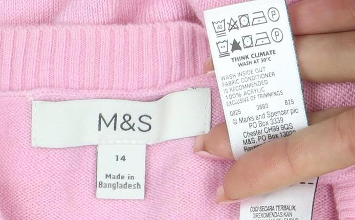 Marks and Spencer Women’s Pink Cotton Blend Crew Neck Jumper Size 14