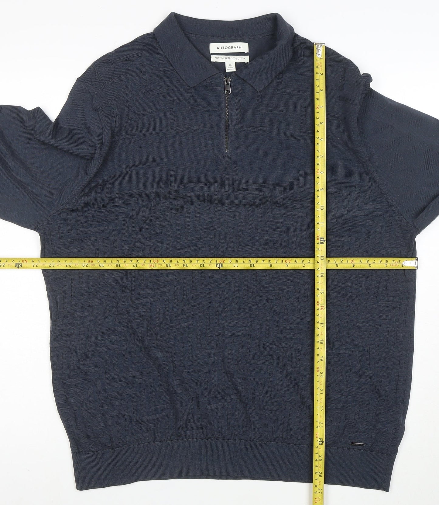 Marks and Spencer Autograph Men's Blue XL Long Sleeve 1/4 Zip Polo Shirt