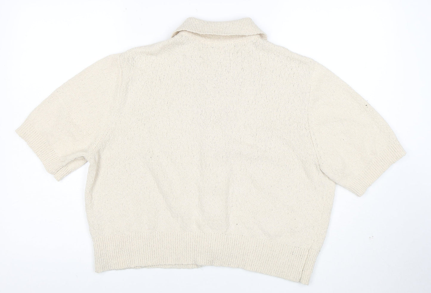 Marks and Spencer Women’s Beige Collared Knit Short Sleeve Cardigan L
