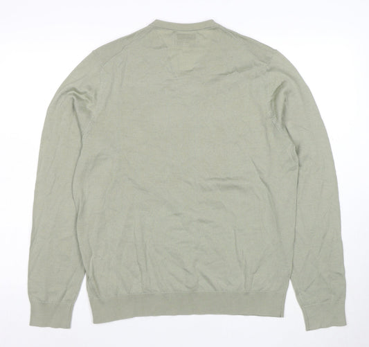Marks and Spencer Men's Green Merino Wool V-Neck Jumper L