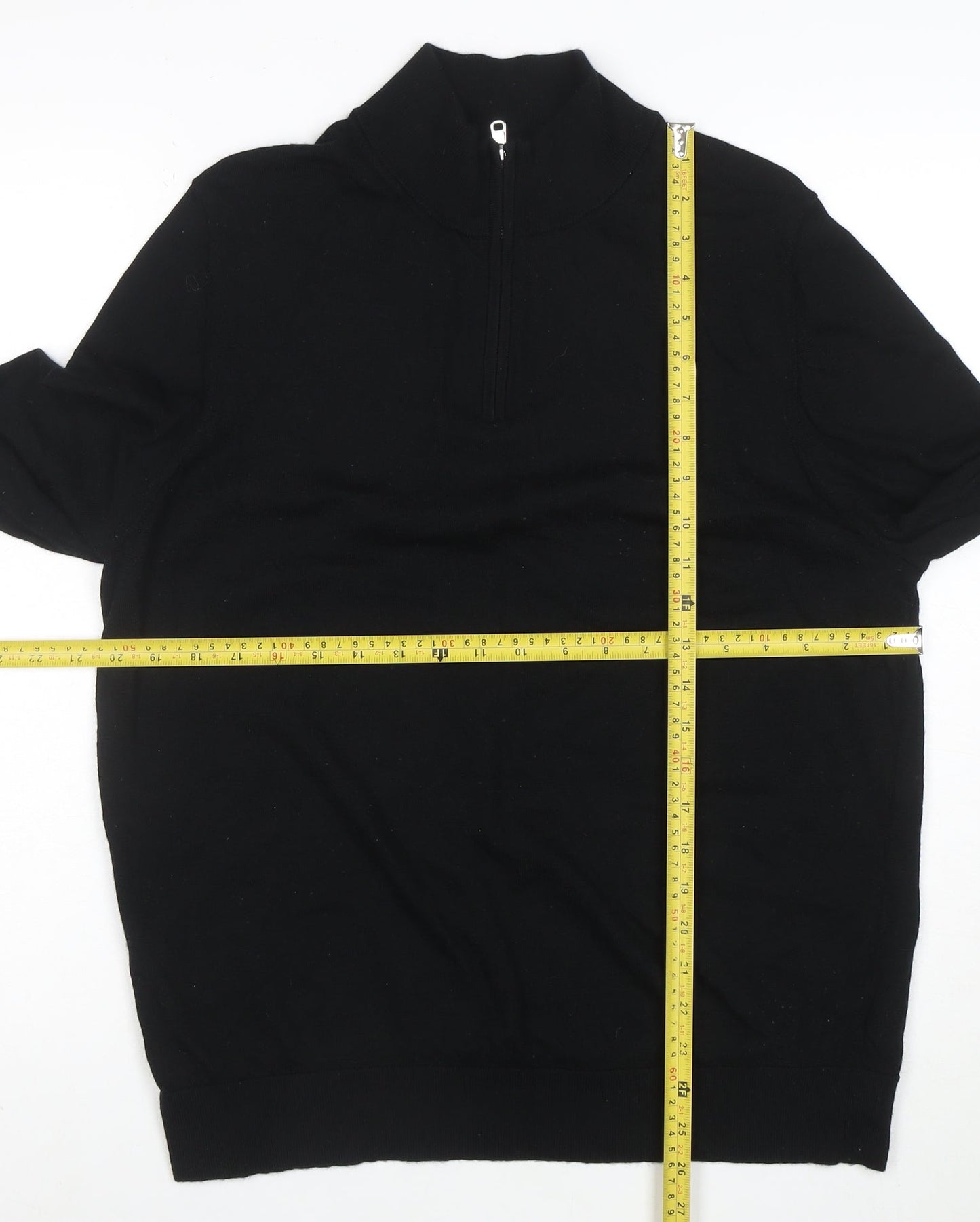 Marks and Spencer Men’s Black XL 1/4 Zip Merino Wool Jumper