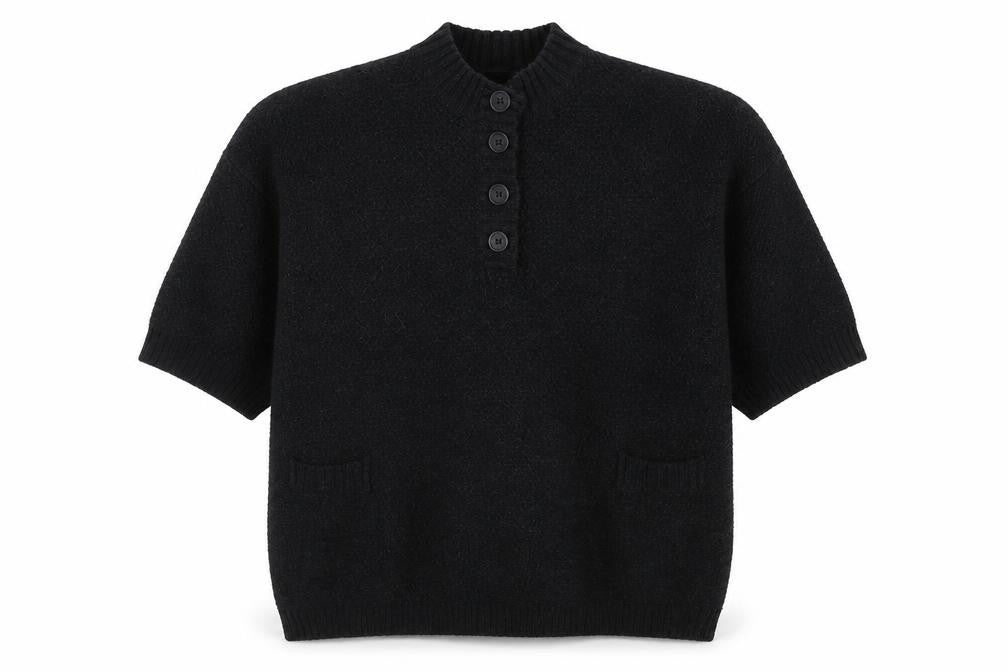 Two Danes Women's Black Lambswool Henley Jumper Size M