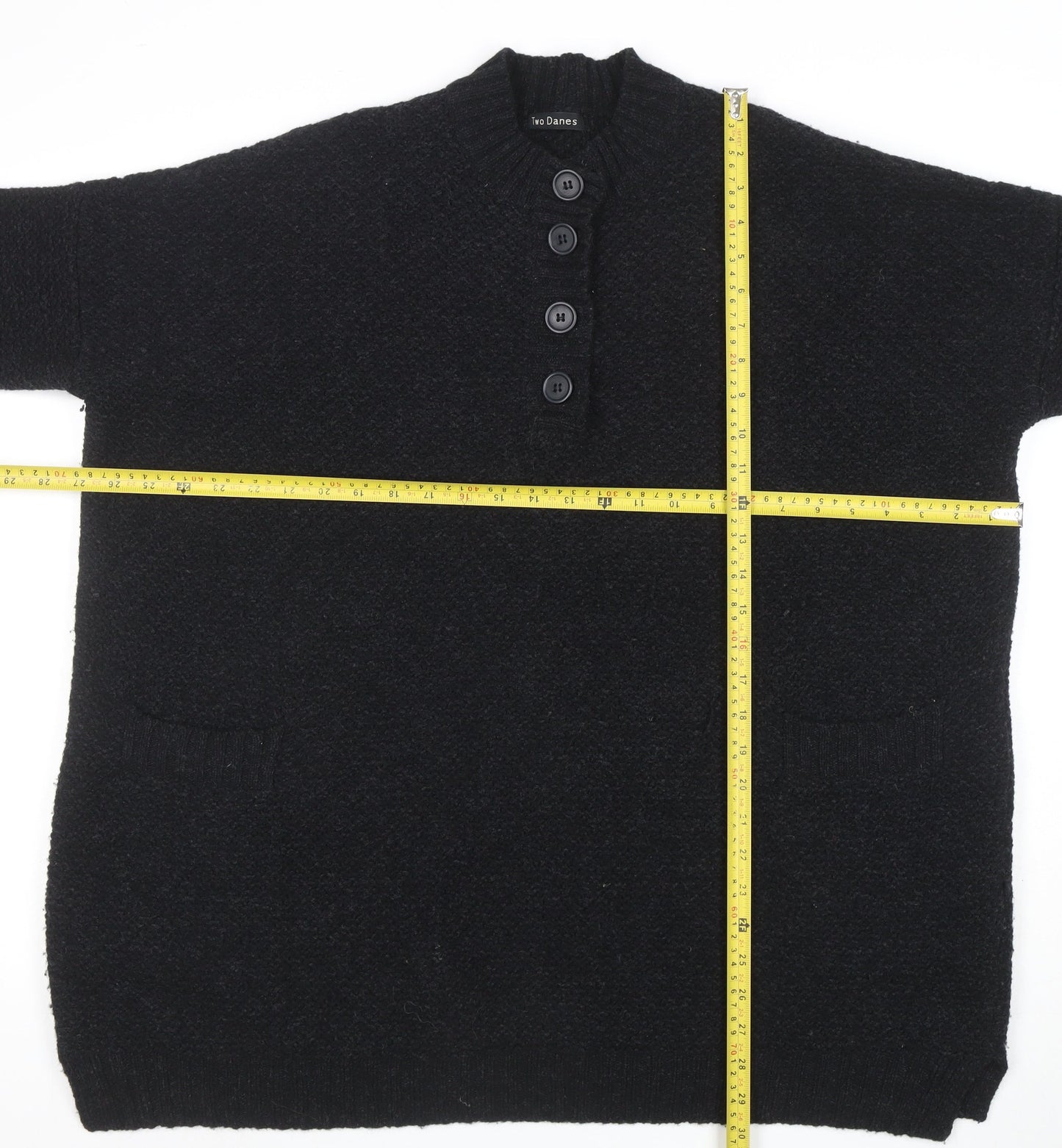 Two Danes Women's Black Lambswool Henley Jumper Size M