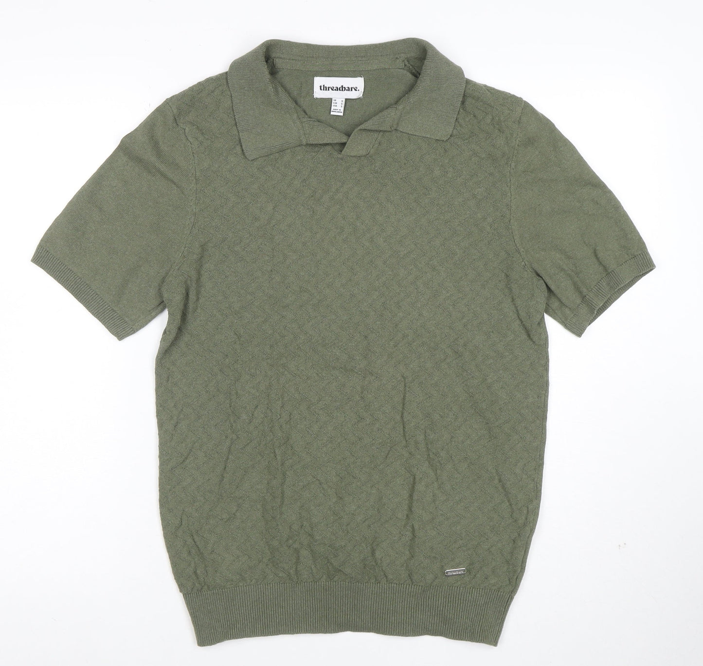 Threadbare Mens Green Short Sleeve Cotton Blend Polo Shirt Size S