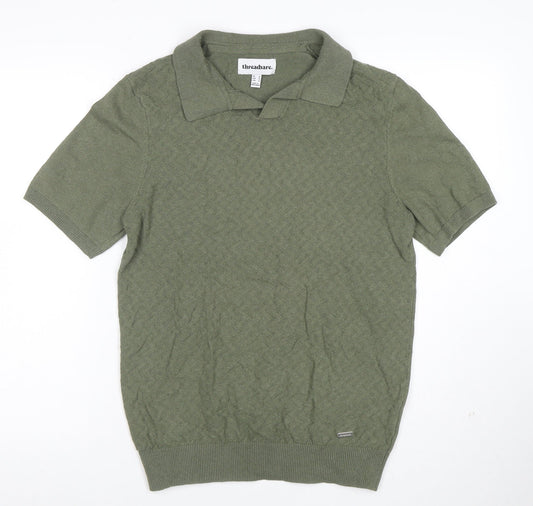 Threadbare Mens Green Short Sleeve Cotton Blend Polo Shirt Size S