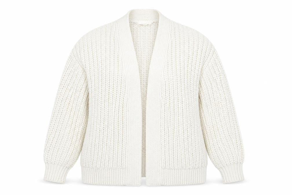 H&M Women Ivory Chunky Knit Cardigan M Relaxed Fit Wool Blend