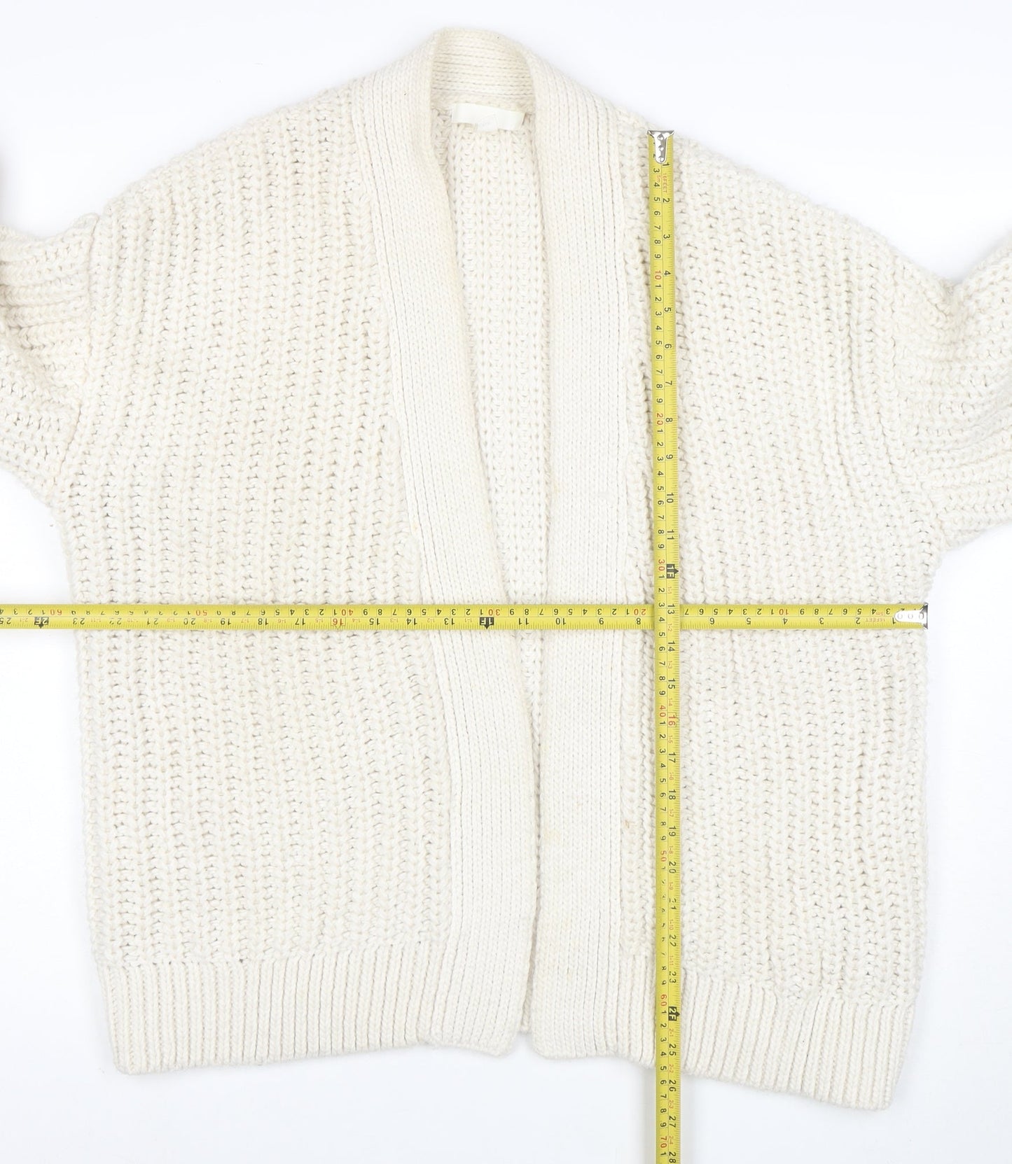 H&M Women Ivory Chunky Knit Cardigan M Relaxed Fit Wool Blend