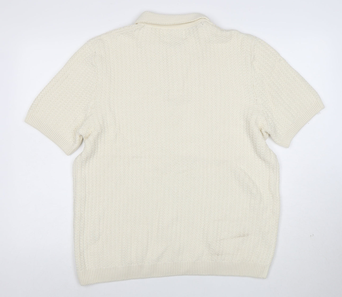 Marks and Spencer Mens Ivory Cotton Knit Collared Henley Jumper L