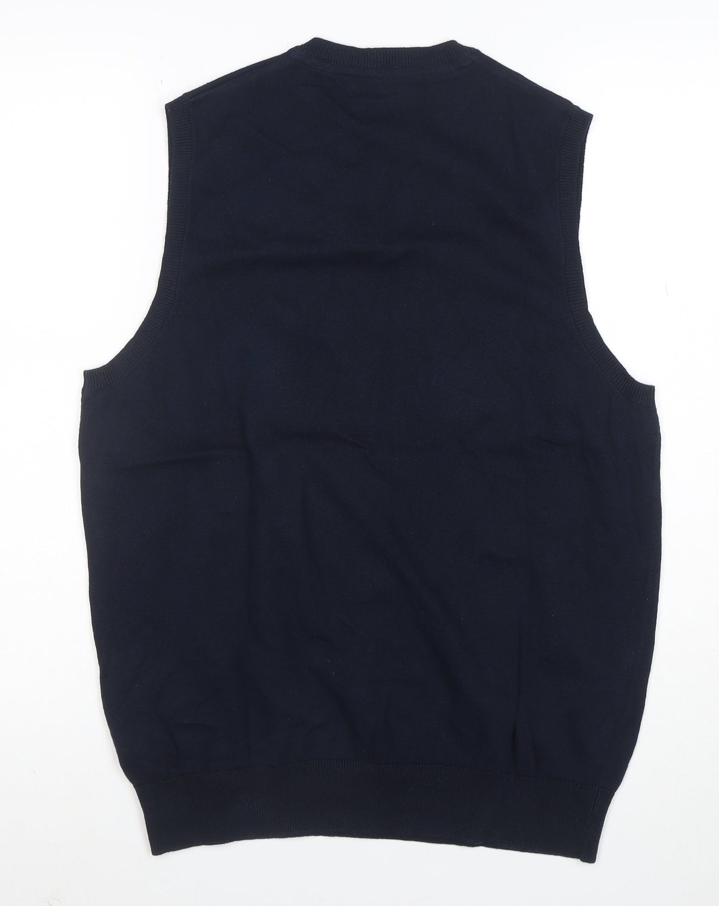 Marks and Spencer Men's Blue Cotton V-Neck Sleeveless Vest M