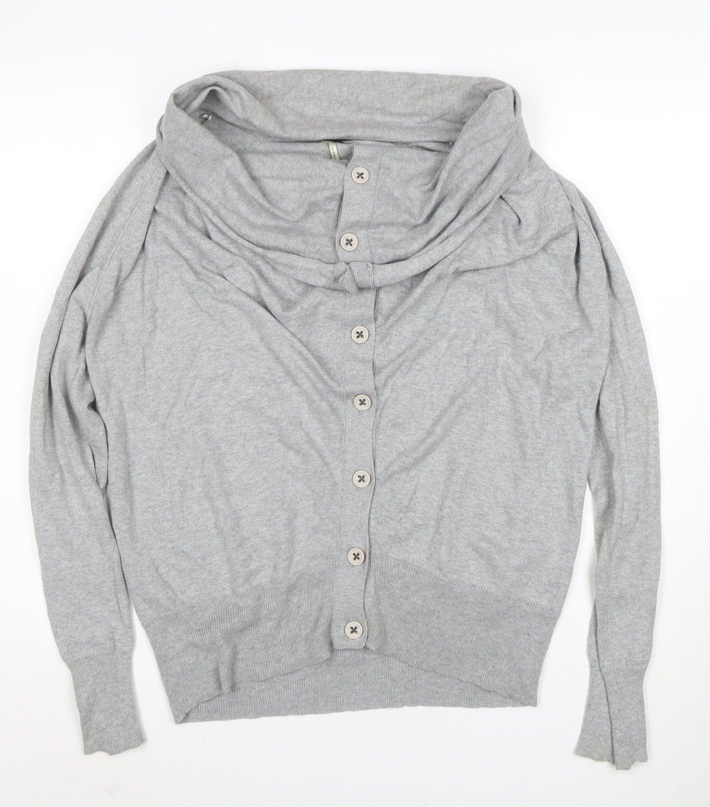 Nouvelle Edition Women's Grey Cowl Neck Long Sleeve Cardigan Size 14