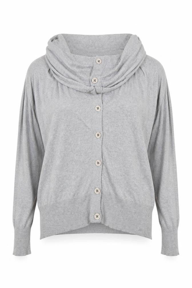 Nouvelle Edition Women's Grey Cowl Neck Long Sleeve Cardigan Size 14
