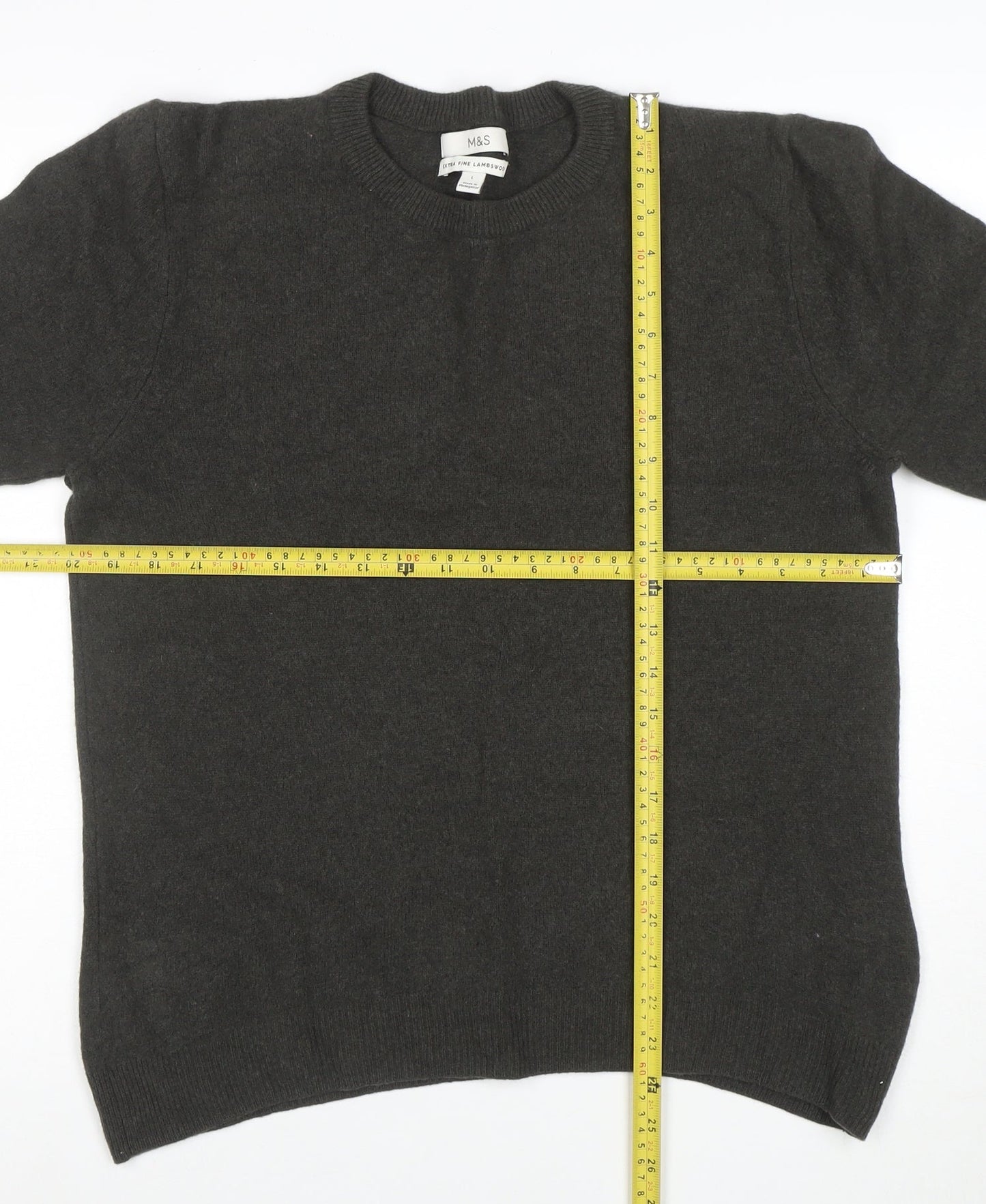 Marks and Spencer Men's Grey Wool Crew Neck Jumper Size L
