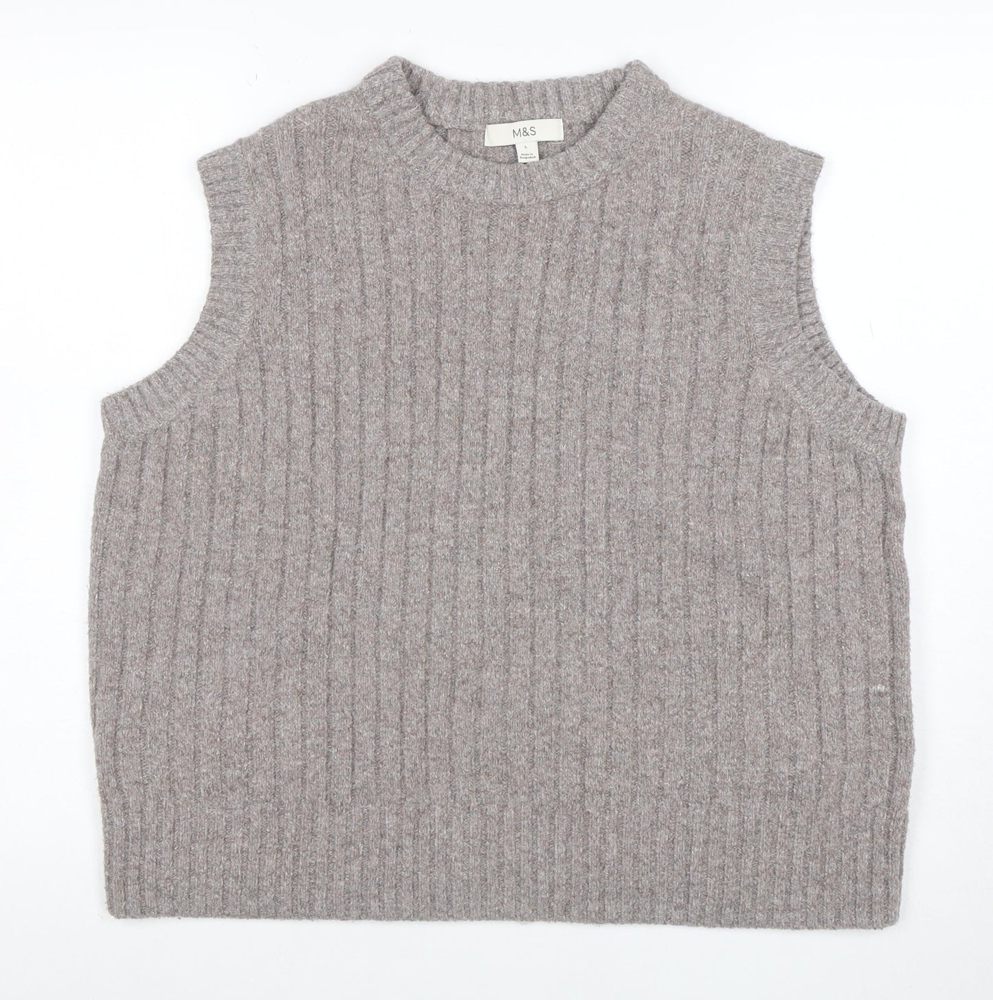 Marks and Spencer Women’s Beige Wool Knit Sleeveless Mock Neck Vest L