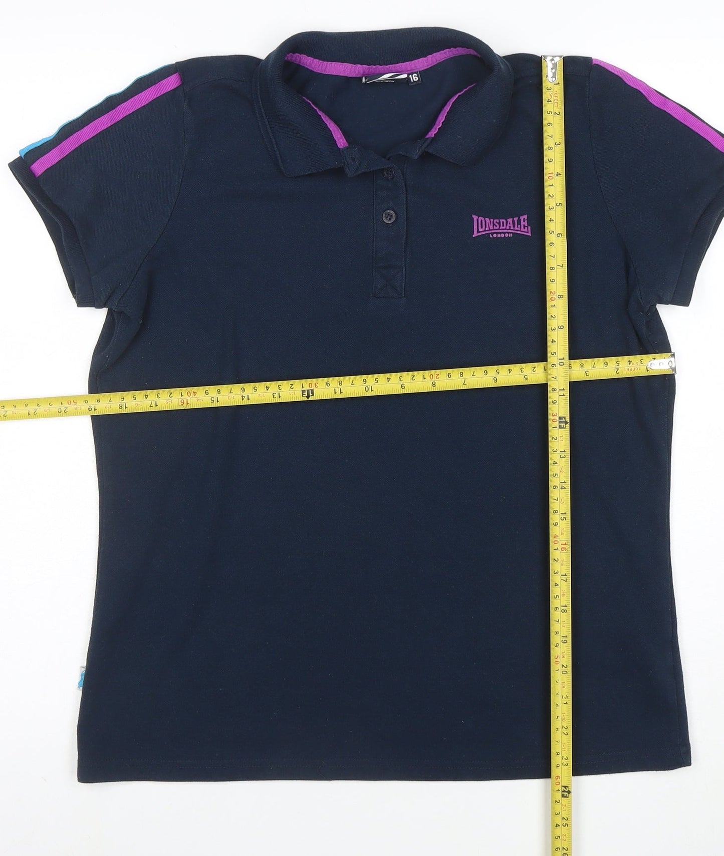 Lonsdale Women's Blue Polo Shirt Size 16 Collared Short Sleeve Top
