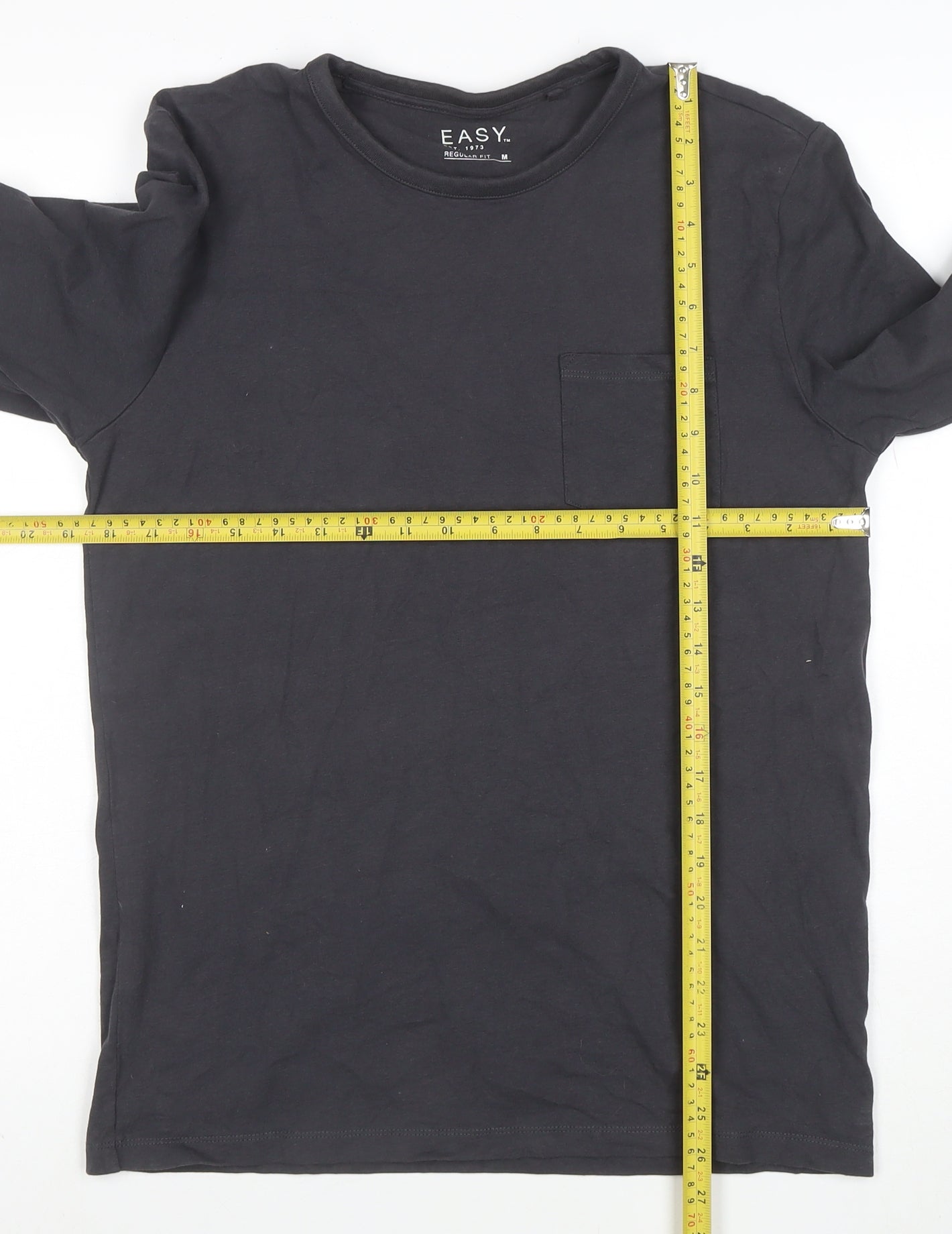 EASY Men's Black Long Sleeve Regular Fit Cotton T-Shirt M