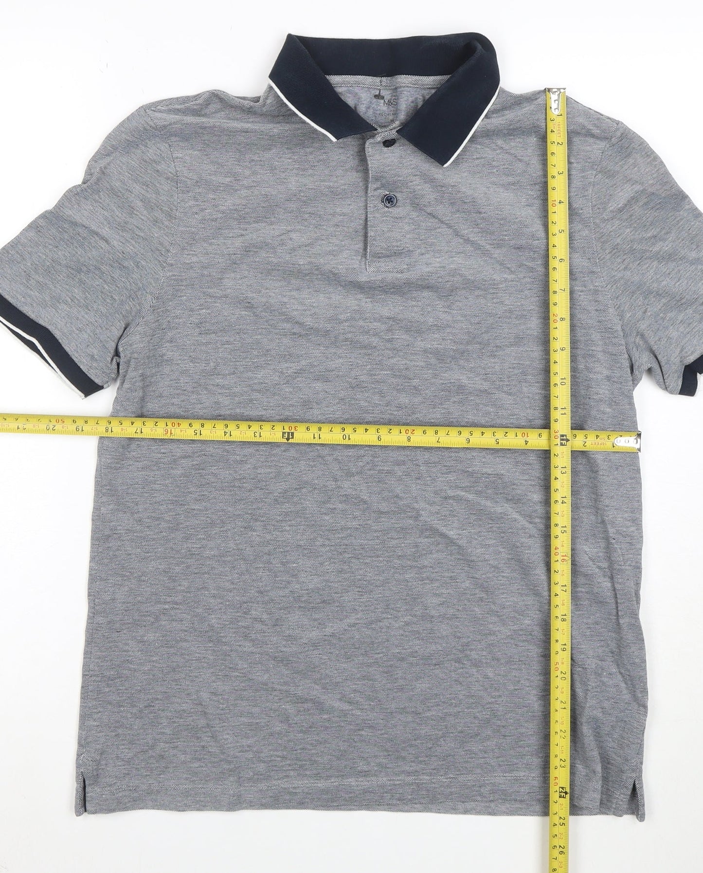 Marks and Spencer Men's Grey Regular Fit Stretch Polo Shirt M