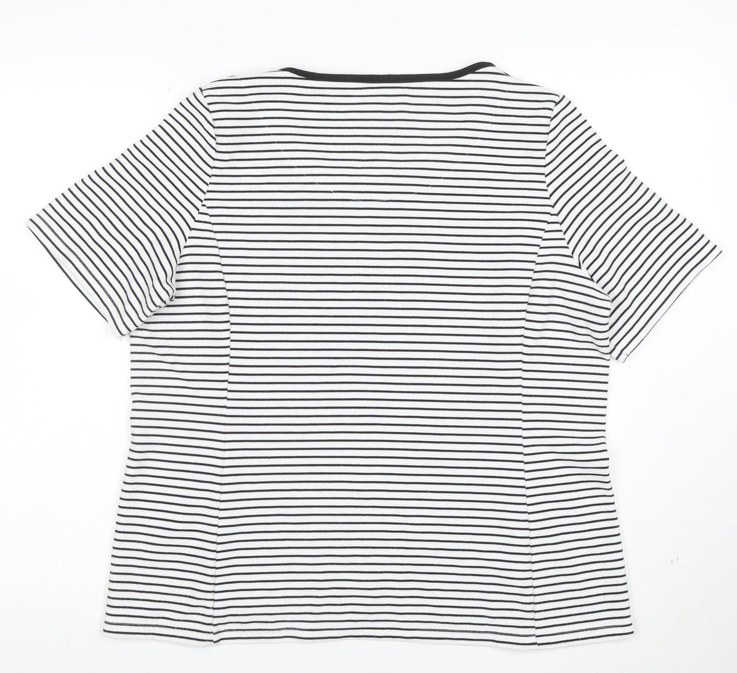Marks and Spencer Womens Black Striped Short Sleeve Scoop Neck T-Shirt Size 16