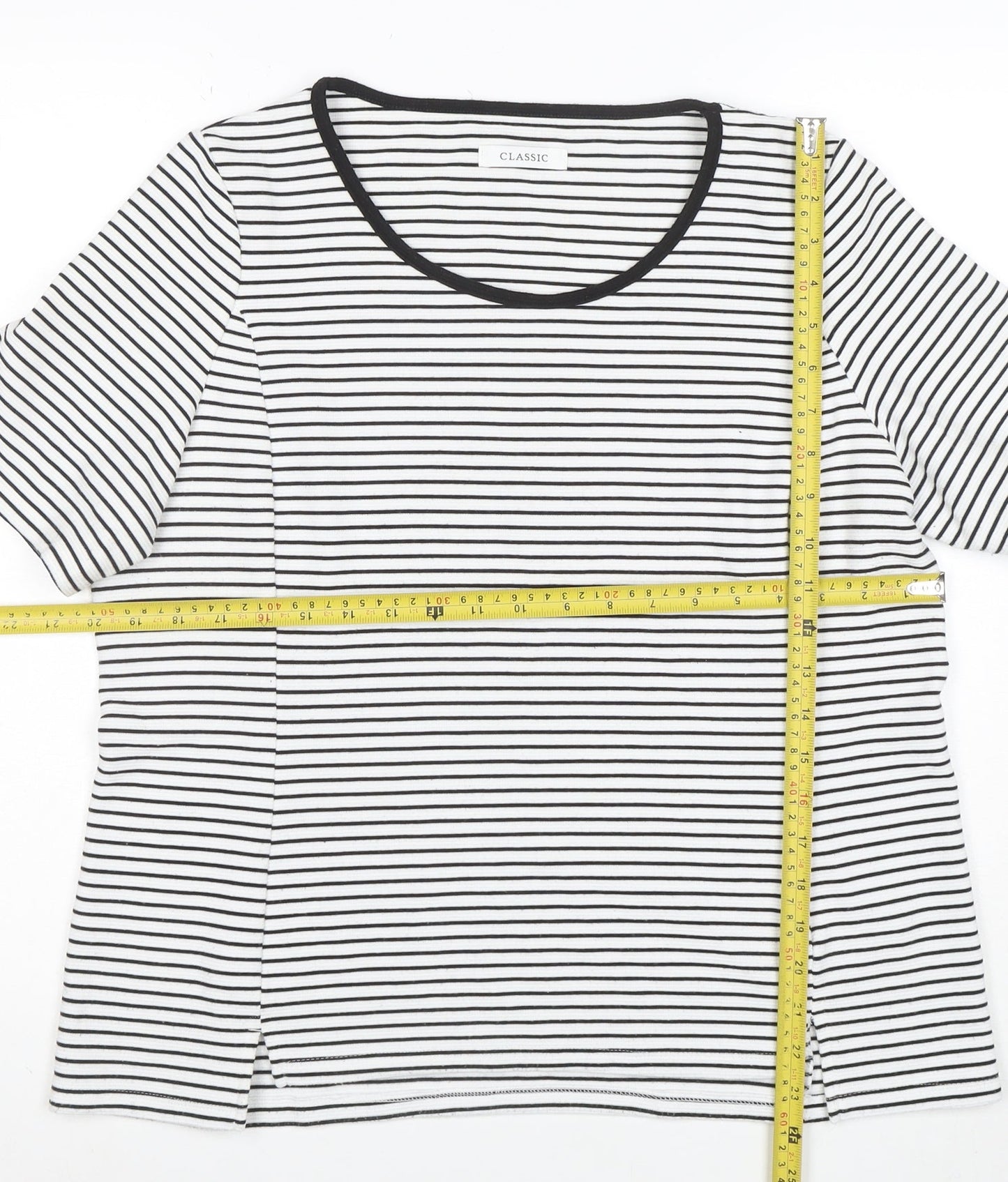 Marks and Spencer Womens Black Striped Short Sleeve Scoop Neck T-Shirt Size 16