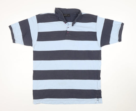 Cedarwood State Men's Blue Striped Cotton Polo Shirt Size M