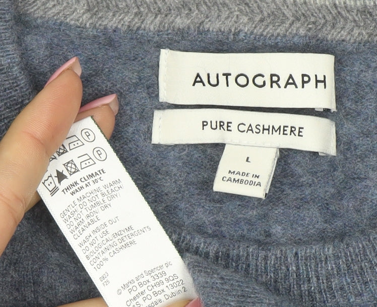 Marks and Spencer Mens Blue Cashmere Crew Neck Jumper Size L