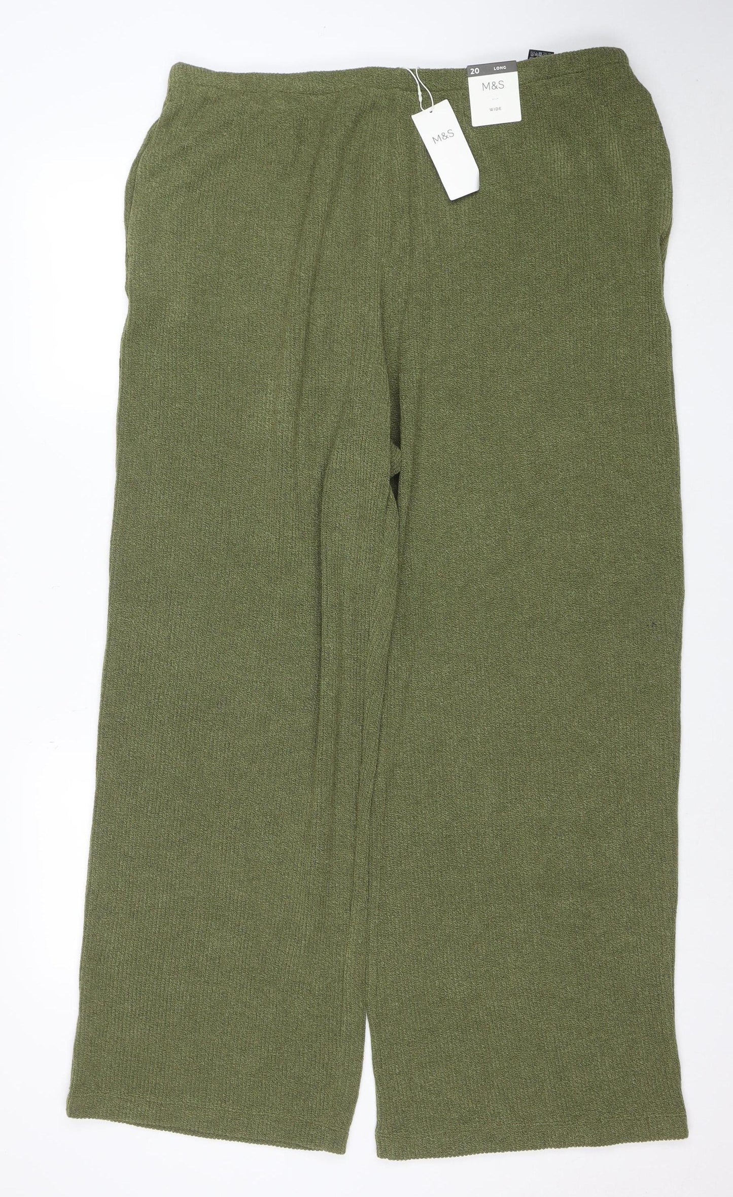 Marks and Spencer Women's Green Size 20 Wide-Leg Knit Trousers