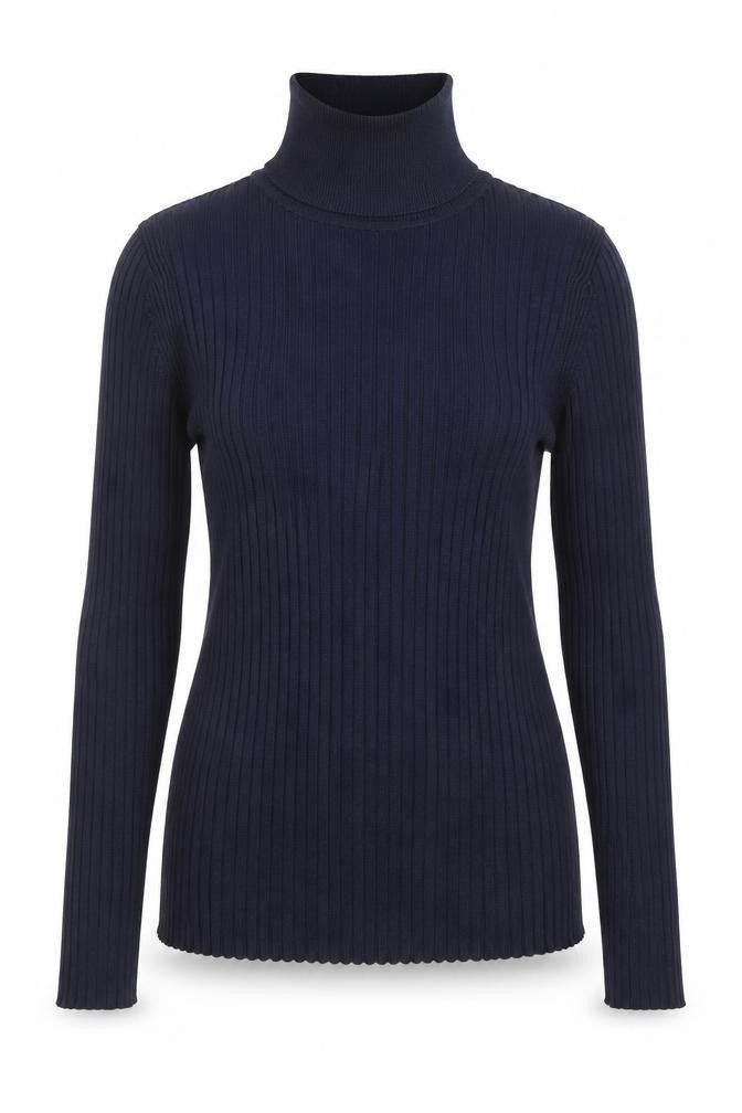 Jaeger Women Blue Roll Neck Long Sleeve Knit Top Size S