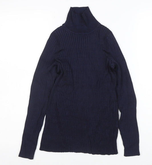 Jaeger Women Blue Roll Neck Long Sleeve Knit Top Size S