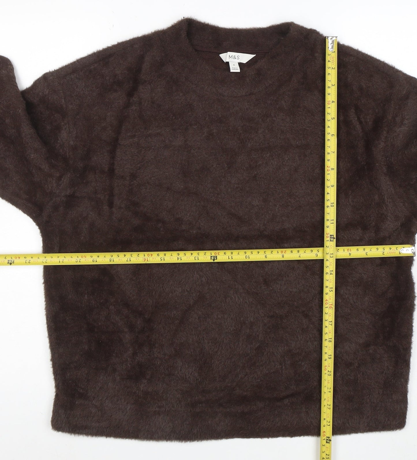 Marks and Spencer Women Brown Fuzzy Knit Pullover Jumper M